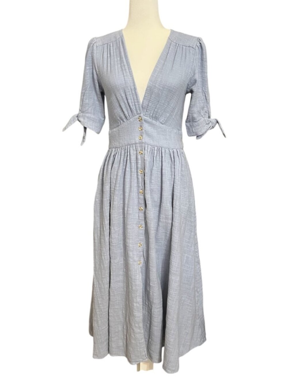 Free People Light Blue Button-Front Midi Dress - Picture 2 of 10